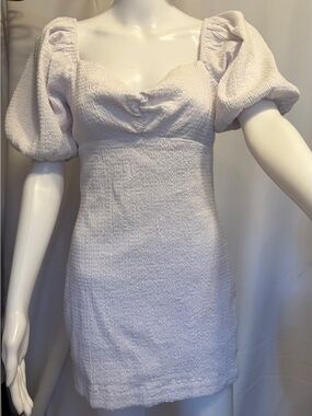 Guess Puff Sleeve Textured Mini Dress in Light Lavender